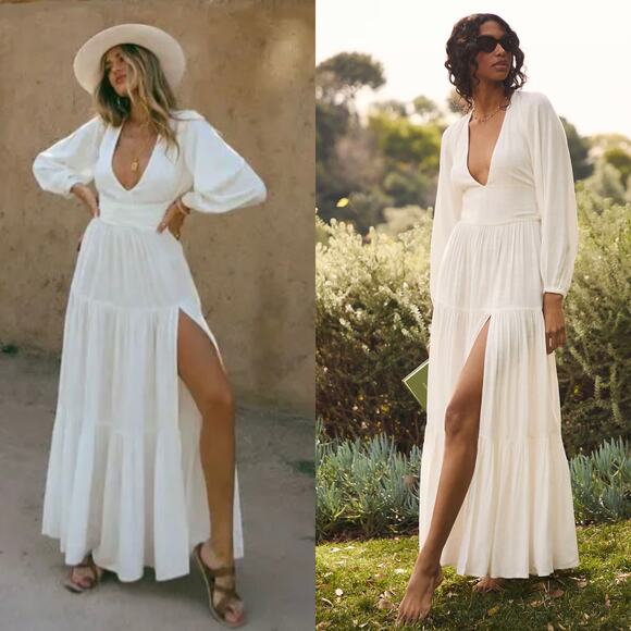 l*space Dresses & Skirts - L*SPACE Hanna Balloon Long Sleeve Tiered Maxi Dress In Cream Size Large New